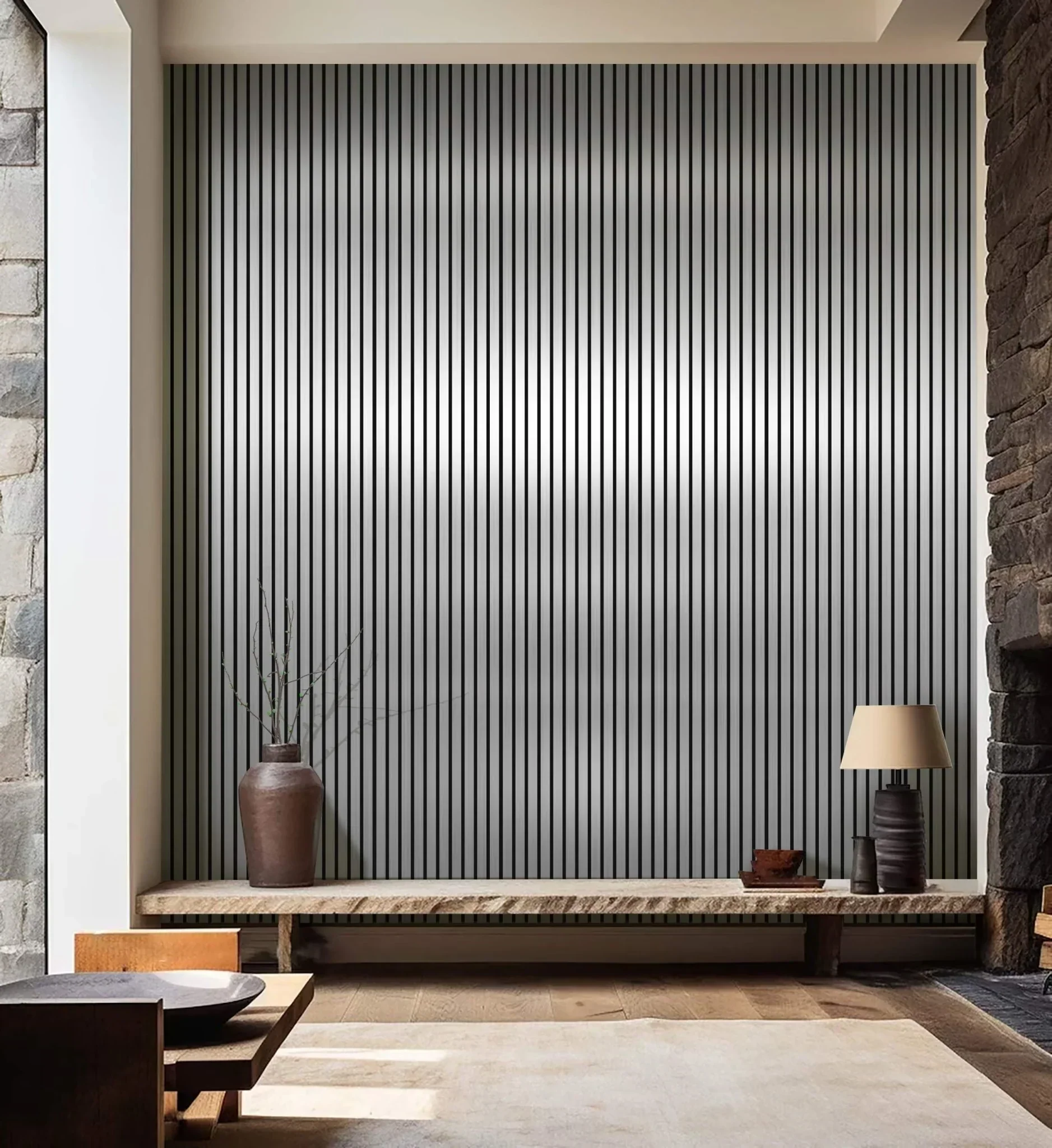 metallic-dark-grey-slatted-wall-panel-main-UK Metallic Dark Grey 01WJ- Acoustic Slat Wall Panel - (L) 240cm x (W) 60cm Single Panel - Image 1